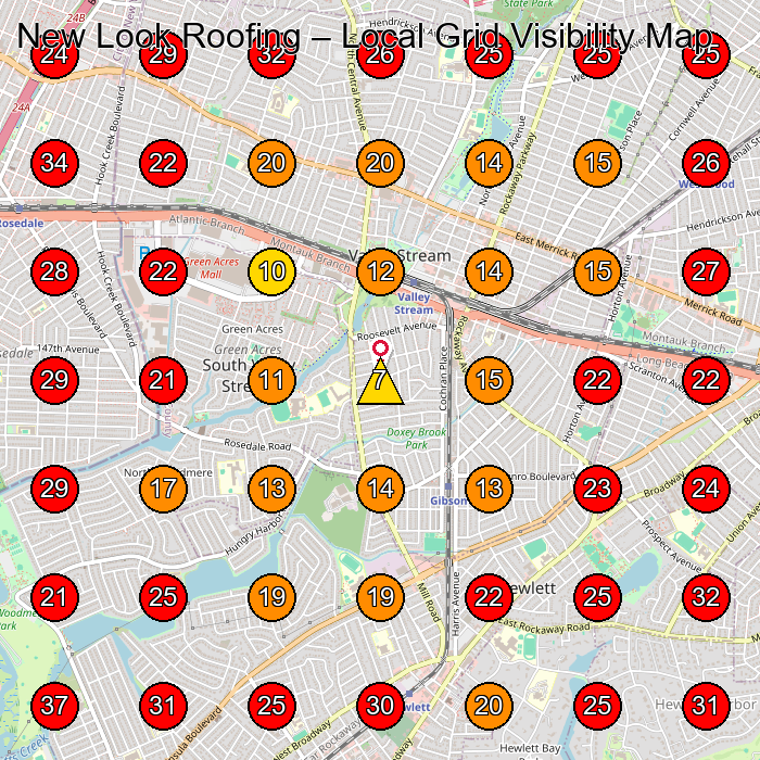 New Look Roofing GeoGrid visibility map for Roofing Contractor in Inwood